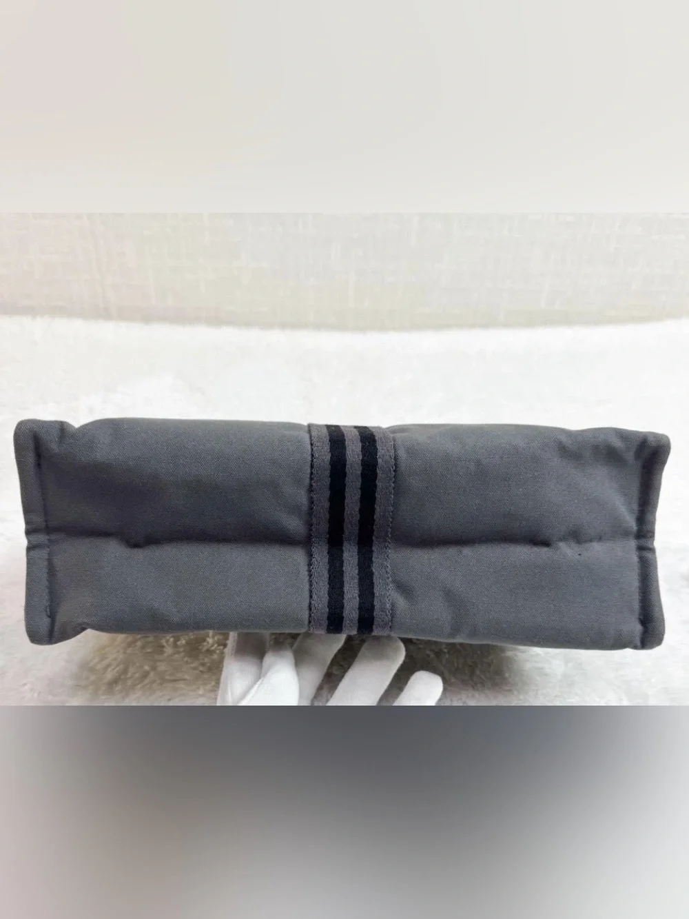 AUTH Hermès Pouch Pochette Clutch in Silver Grey Gris Cotton Canvas AUTHENTIC